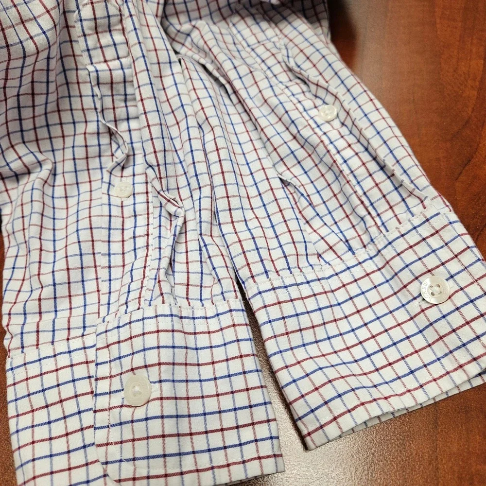 J.CREW Men's Slim Fit Button Down Shirt White Blue Red Plaid Check Long Sleeve M